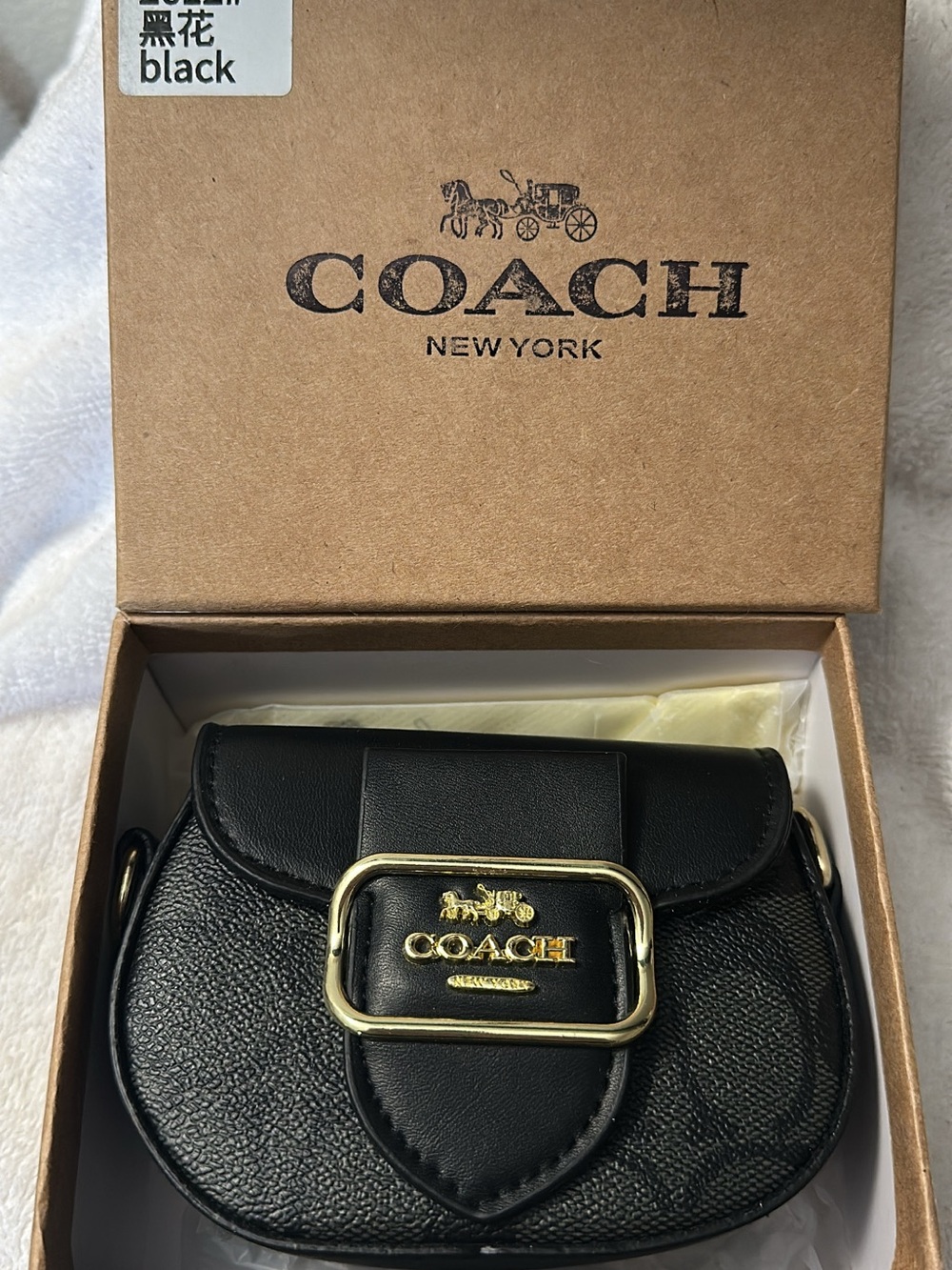 Coach Black Leather Mini Saddle Key & Card Pouch with Gold Hardware
